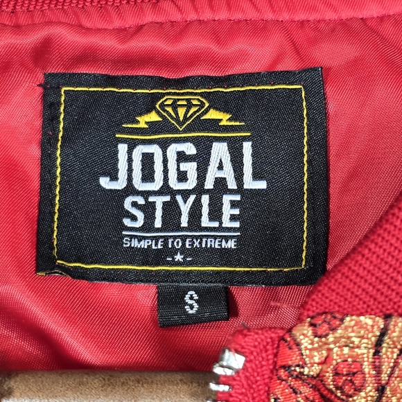 Jogal Style Red Embroidered Satin Bomber Jacket Chinese New Year Y2K, Sz S FLAWS - Picture 2 of 13
